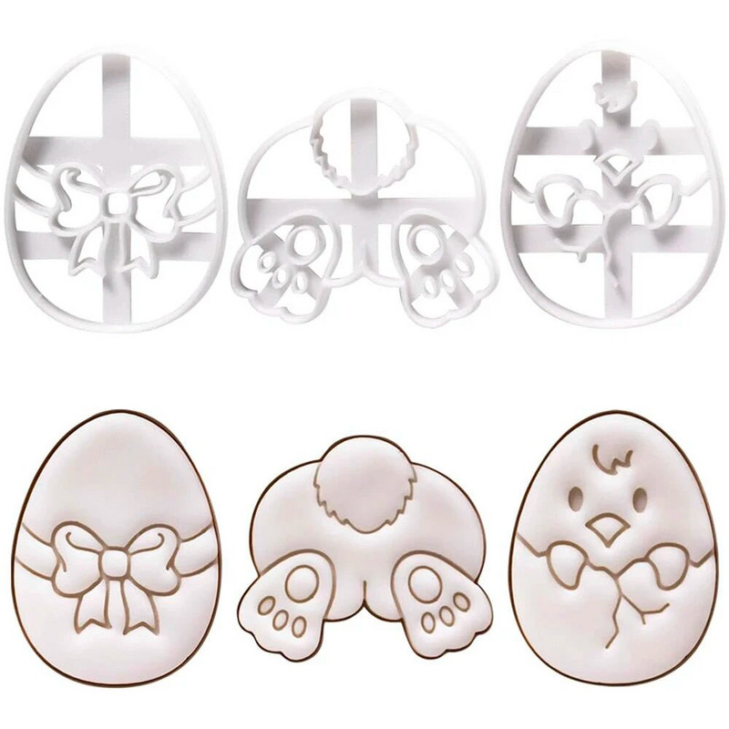 Velykų zuikio kiaušinių sausainių pjaustyklė Reljefinė forma Triušis Viščiukas Fondant Sausainių pjaustyklė Linksmų Velykų vakarėlio „Pasidaryk pats“ dekoravimo kepimo įrankiai