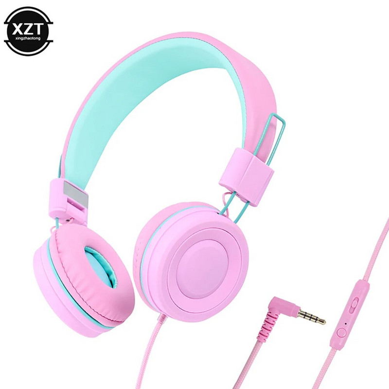 Vaikiškos ausinės su mikrofonu, stereofoninės ausinės, reguliuojamos sulankstomos laidinės vaikiškos ausinės, skirtos mergaitei berniukui, dovanėlė mokymuisi internetu Ipad iPhone