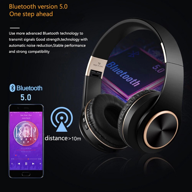 T8 triukšmą slopinančios ausinės „Blutooth“ žaidimų ausinės „Bluetooth“ ausinės sulankstomos MP3 žaidimų ausinės „Gamer Girl“ belaidės ausinės