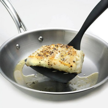 Преносим топлоустойчив инструмент за готвене за сервиране Черна найлонова лъжица с прорези