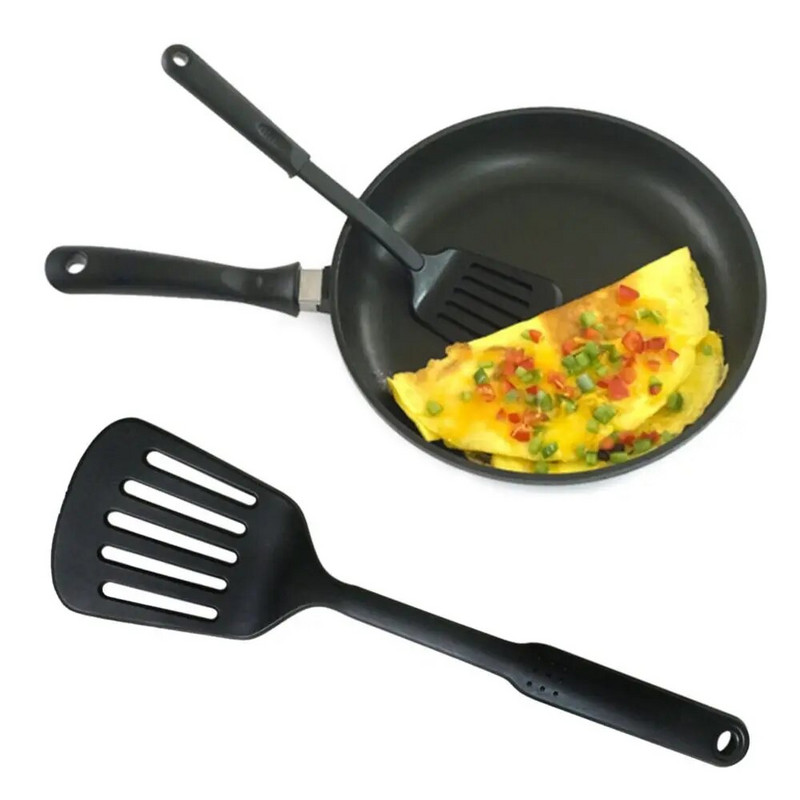 Hordozható hőálló főzési tálaló főzőeszköz Fekete nylon kanál hornyolt