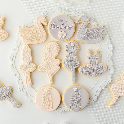 Ballet Girl Birthday Swan Cookie Plunger Cutters Форма за торта с фондан Бисквити Sugarcraft Инструменти за декориране на торти Печат за бисквитки
