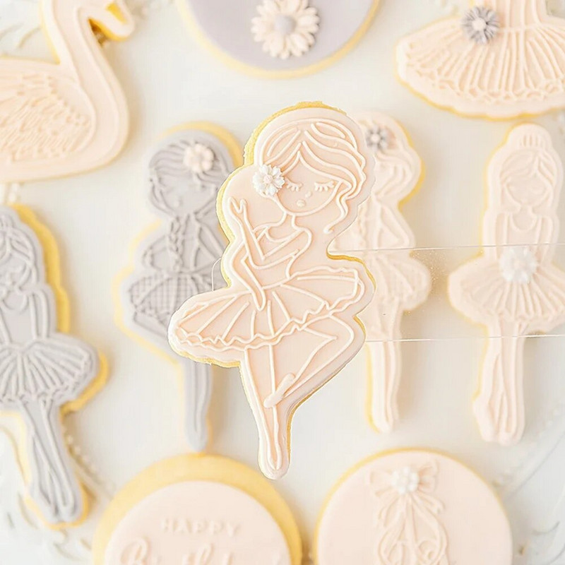 Μπαλέτο κορίτσι γενεθλίων Swan Cookie Plunger Cutters Φοντάν φόρμα κέικ μπισκότο Sugarcraft Εργαλεία διακόσμησης τούρτας Σφραγίδα μπισκότων