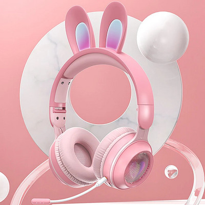 New Wireless Earphones RGB Rabbit Ears Headset with Mic Cute Girls Music Bluetooth Headphones For Children`s Gamer Headset