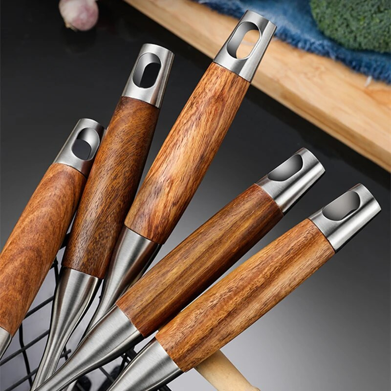 Paksendatud roostevabast terasest puidust käepidemega spaatliga supp keetmine praadimislabidas põletusvastane kurn Integreeritud kööginõud