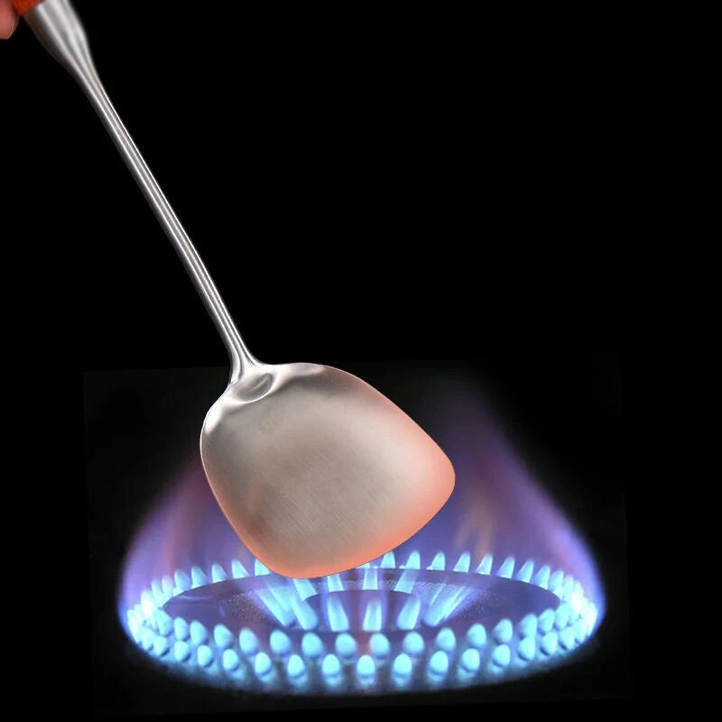 Paksendatud roostevabast terasest puidust käepidemega spaatliga supp keetmine praadimislabidas põletusvastane kurn Integreeritud kööginõud