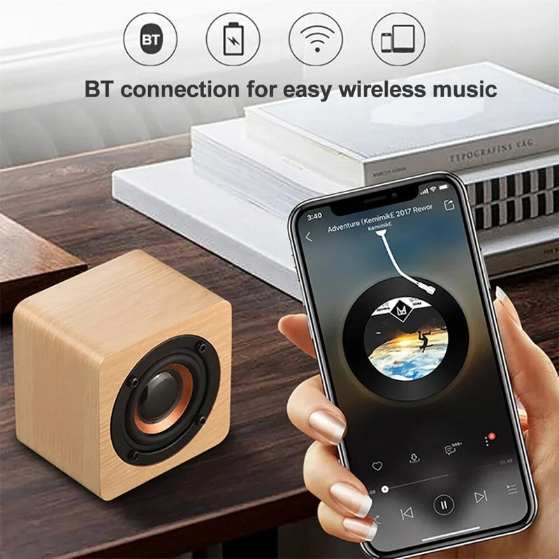 Q1 Mini difuzor Bluetooth din lemn Subwoofer portabil fără fir din lemn Stereo Cutie de sunet cu bas puternic Player muzical Vânzări angro