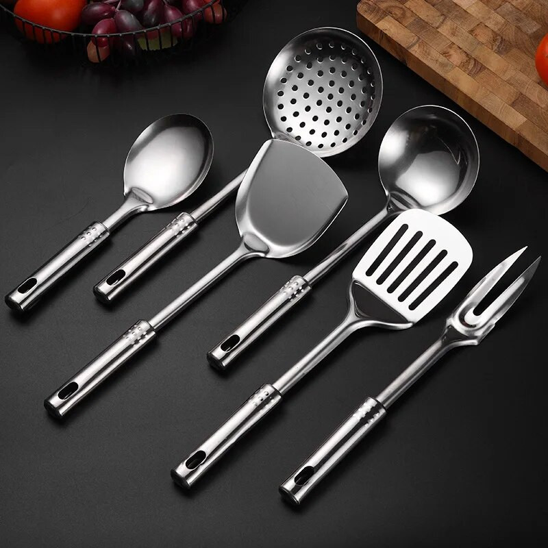 1 buc. Spatula de gatit din otel inoxidabil de bucatarie, lopata, strecuratoare, ustensile de bucatarie, set de vase, ustensile, orez, lingura de supa, accesorii pentru vase de gatit