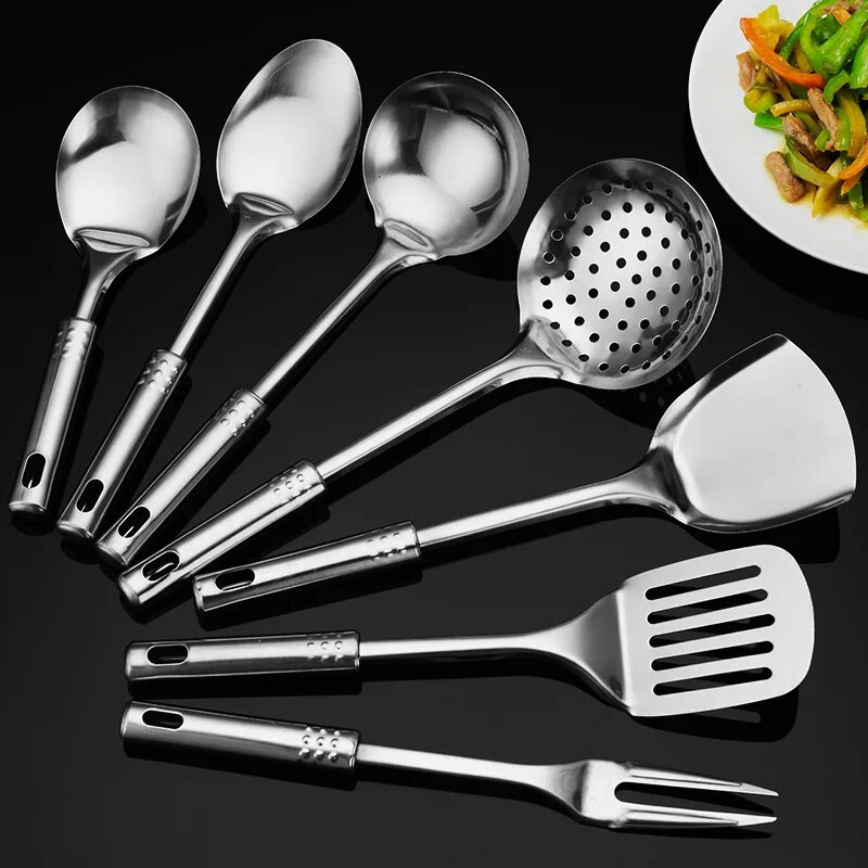 1 buc. Spatula de gatit din otel inoxidabil de bucatarie, lopata, strecuratoare, ustensile de bucatarie, set de vase, ustensile, orez, lingura de supa, accesorii pentru vase de gatit