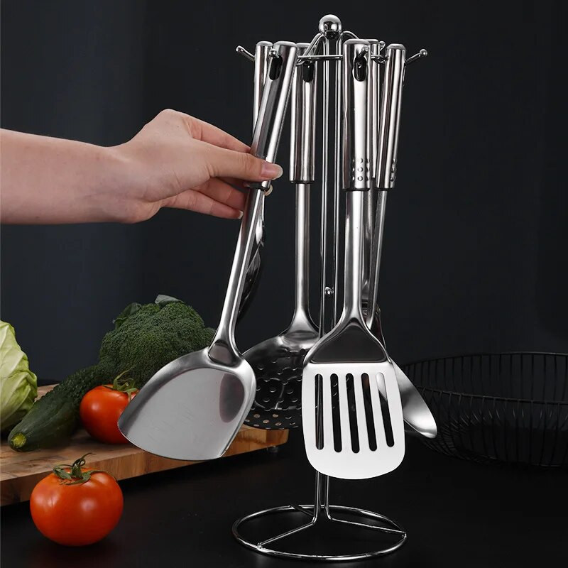 1 buc. Spatula de gatit din otel inoxidabil de bucatarie, lopata, strecuratoare, ustensile de bucatarie, set de vase, ustensile, orez, lingura de supa, accesorii pentru vase de gatit