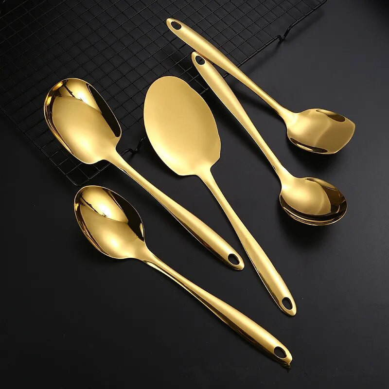 Kuldne roostevabast terasest köögiriistade komplektid Praelabidas Supilusikas Pika varrega vidin Köögitarvikud