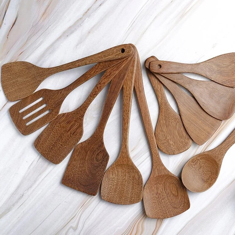 Spatulă din lemn antiaderentă cu mâner lung pentru tigaie Ustensile de panificație Cina alimente Wok lopeți Turner instrumente de bucătărie japoneze