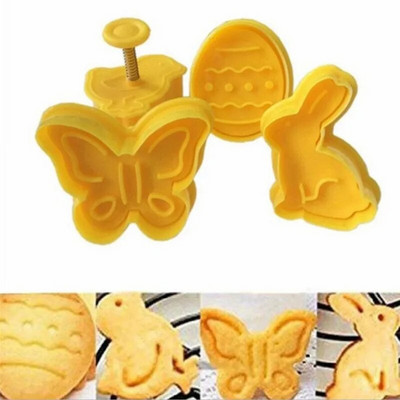 4 bucăți model iepuraș de Paște matriță de copt din plastic pentru biscuiți tăietor de prăjituri piston pentru patiserie 3D matriță fondant pentru decorare tort