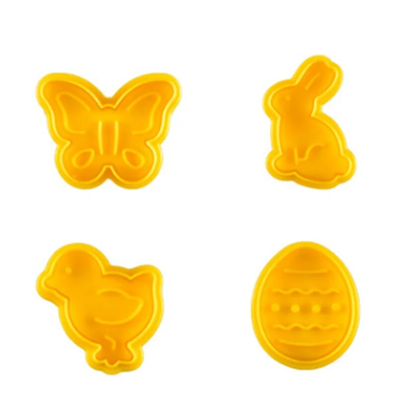 4 vnt. Velykų zuikio rašto plastikinė kepimo forma Virtuvinė sausainių pjaustyklė tešlos stūmoklis 3D Die Fondant torto dekoravimo rinkinys