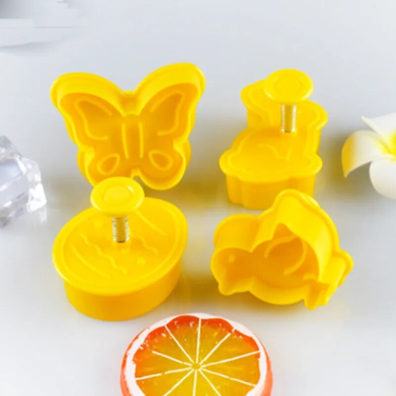 4 vnt. Velykų zuikio rašto plastikinė kepimo forma Virtuvinė sausainių pjaustyklė tešlos stūmoklis 3D Die Fondant torto dekoravimo rinkinys