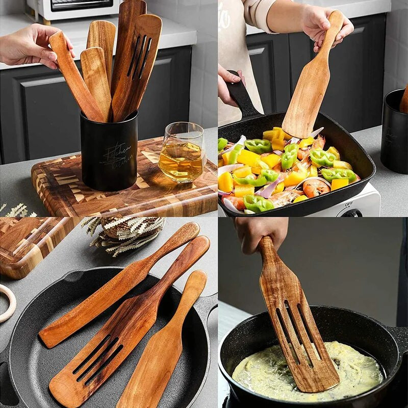 Lopatica s dugom drškom od tikovine Kuhinjski okretač Neljepljivi pribor za kuhanje Drvena lopatica za salatu Strugalica za pečenje Lopatica za rižu Posuđe