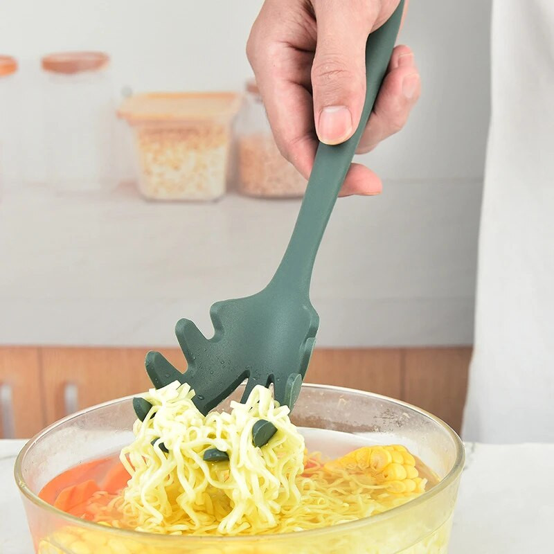 1 db zöld élelmiszer minőségű szilikon konyhai edények tapadásmentes spatula lapát leveses kanál szűrőedény praktikus főzőeszköz