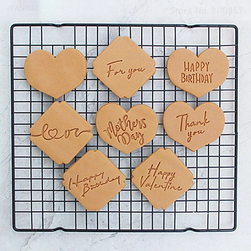 Nove engleske riječi blagoslova Sretan rođendan Valentinovo Majčin dan Hvala Kalup za kolačiće Pečat Preša Okvir Alati za pečenje