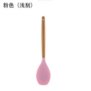 YOMDID Ustensile de gătit de bucătărie din silicon de calitate alimentară Instrumente practice de gătit Spatulă Linguriță cu mâner din lemn Ustensile de bucătărie