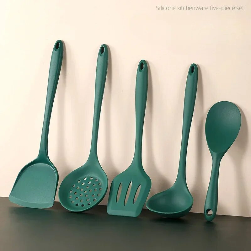 5 vienetai Silikoniniai virtuvės reikmenys Sriuba-Šaukštas Mentele Kiaurasamtis Šaukštas Nelipnus keptuvės Virtuvės reikmenų rinkinys Virtuvės įrankiai Virtuvės reikmenys