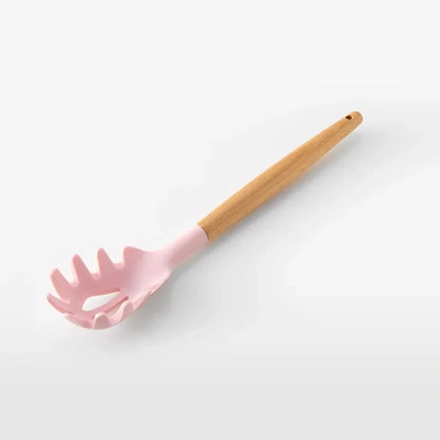 Rózsaszín konyhai edények szilikon edények fából készült többfunkciós nyéllel tapadásmentes spatula merőkanál Tojásverők Lapát Új