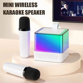 Vaikų mini belaidžiai „Bluetooth“ garsiakalbiai karaoke aparatas su mikrofonu RGB aplinkos apšvietimas, aukštos kokybės stereofoninis garsas, dainuojantis garsas