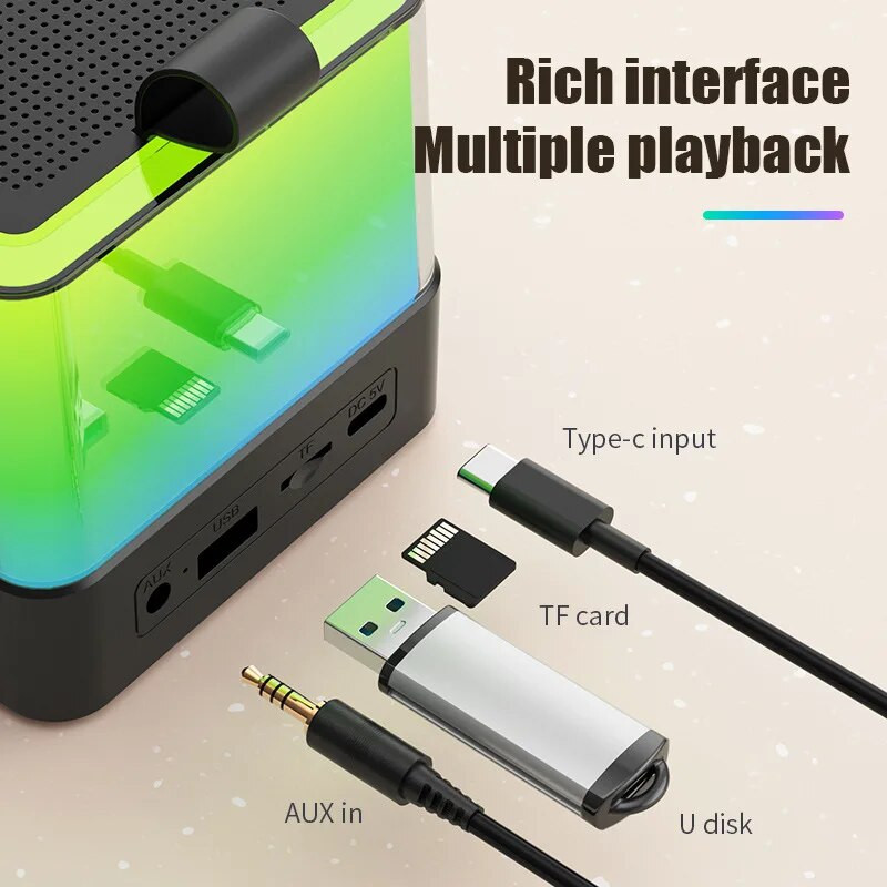 Vaikų mini belaidžiai „Bluetooth“ garsiakalbiai karaoke aparatas su mikrofonu RGB aplinkos apšvietimas, aukštos kokybės stereofoninis garsas, dainuojantis garsas