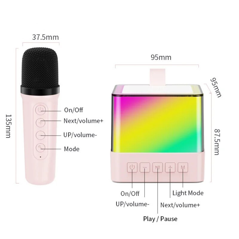 Vaikų mini belaidžiai „Bluetooth“ garsiakalbiai karaoke aparatas su mikrofonu RGB aplinkos apšvietimas, aukštos kokybės stereofoninis garsas, dainuojantis garsas