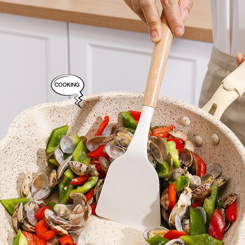 1 τμχ σιλικόνης κουζινικά σκεύη περιστρεφόμενος για μαγειρικά εργαλεία κουζίνας Κουτάλα αντικολλητική σέσουλα μαγειρικής Ξύλινο αξεσουάρ κουζίνας