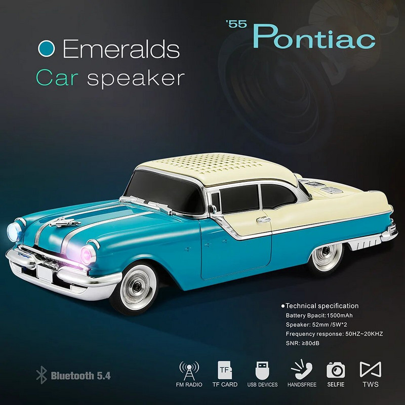 Novi dolazak iz 2024. Stereo zvučnik u obliku automobila Bluetooth zvučnik s TF USB FM AUX handsfree TWS LED svjetlom za djecu