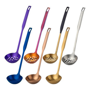 Нов цветен комплект инструменти за готвене от неръждаема стомана Матово розово злато Черпак за супа и гевгир с дълга дръжка Набор от лъжици за стена Кухненски инструменти