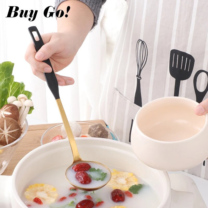 Új színű rozsdamentes acél főzőeszköz készlet Matt Rose Gold hosszú nyelű leveses merőkanál és szűrőkanál készlet falra akasztható konyhai eszközök