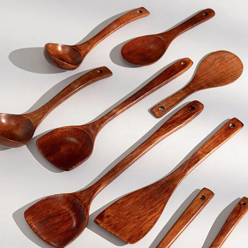 Természetes fából készült asztali edények kanál serpenyő kanál főzőedények sült lapát spatula konyhai főzőeszköz