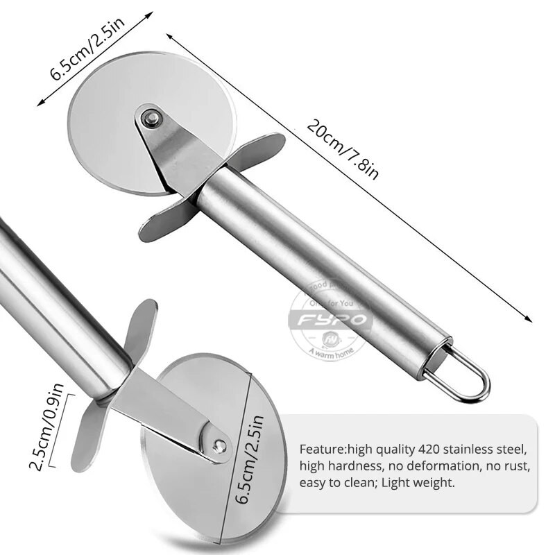 Rozsdamentes acél pizza vágó, pizza kerekes szeletelő torta kenyér pitek körkés konyhai eszközök sütő vágó szerszámok