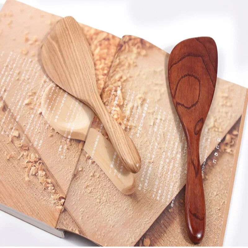 Rankų darbo medžio masyvo virtuvė Medinė mentele Retro mediniai stalo reikmenys ir virtuvės reikmenys