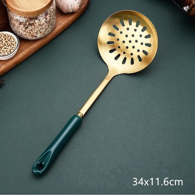 Zöld arany kerámia nyelű spatula leveskanál rozsdamentes acél otthoni főzőeszköz készlet szűrőedény Új kínai konyhai kiegészítők