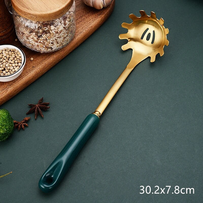 Zöld arany kerámia nyelű spatula leveskanál rozsdamentes acél otthoni főzőeszköz készlet szűrőedény Új kínai konyhai kiegészítők