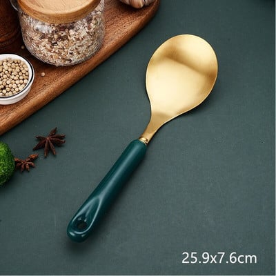 Zöld arany kerámia nyelű spatula leveskanál rozsdamentes acél otthoni főzőeszköz készlet szűrőedény Új kínai konyhai kiegészítők
