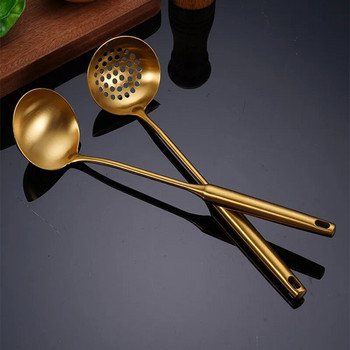 Златна неръждаема стомана с дълга дръжка супа лъжица ориз гевгир шпатула уплътнява издръжливи кухненски съдове за готвене