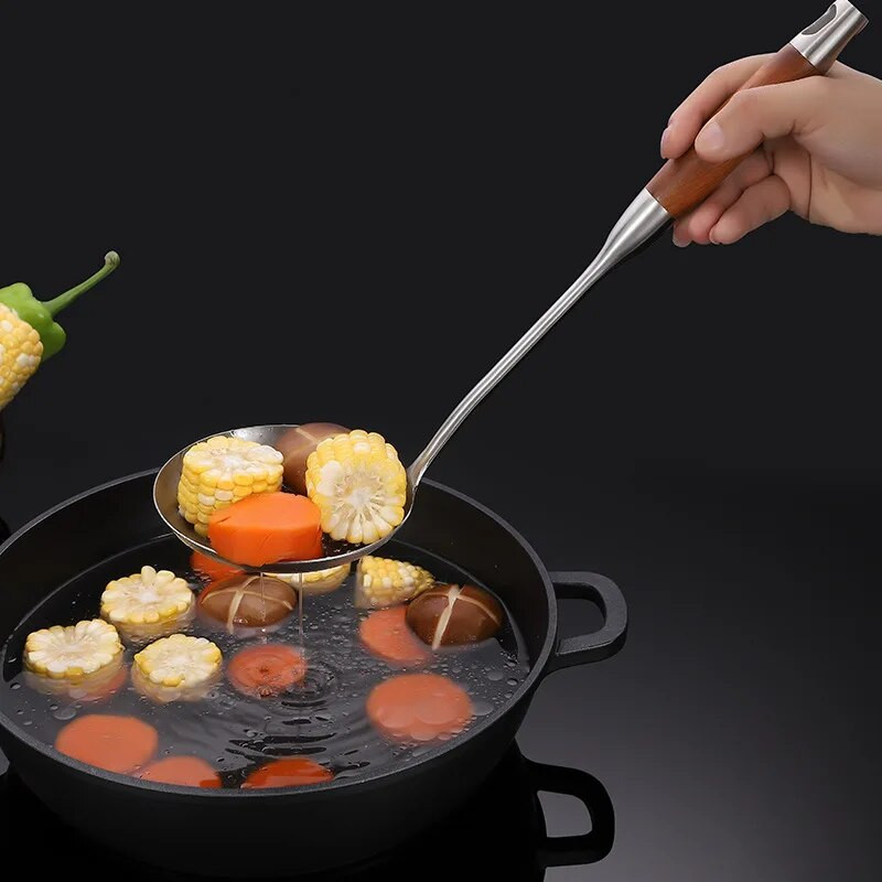 304 Nerūdijančio plieno medinė rankena virimo indas Mentele Kastuvas Spagečių Ryžių šaukštas Kiaurasamtis Virtuvės reikmenys Virtuvės priedai