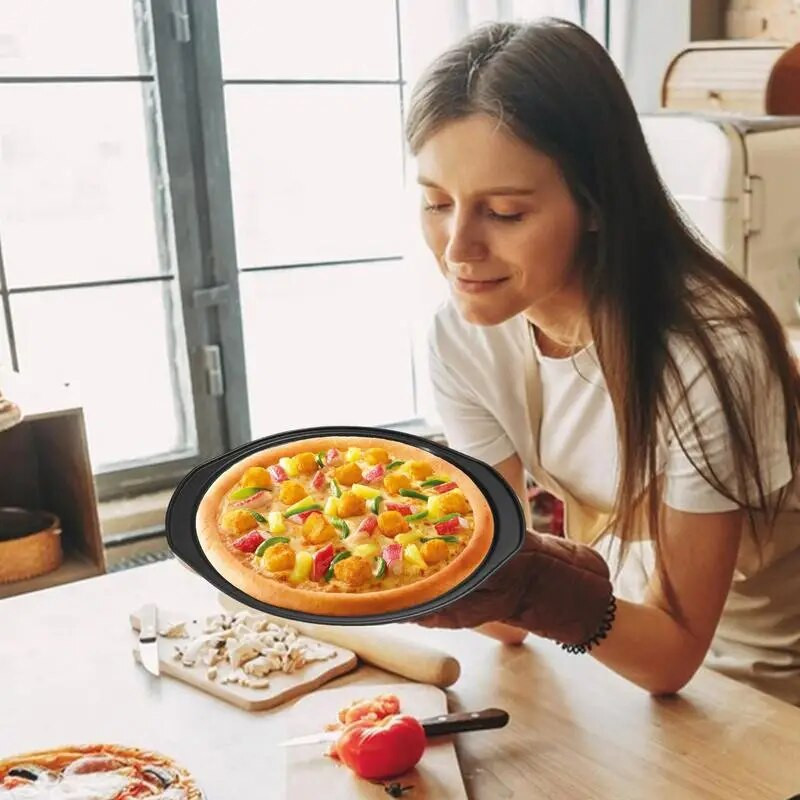 Pizza serpenyő sütőhöz Pizza tepsi 14 hüvelykes sütőlapos szénacél sütőedény perforált lyukakkal Tapadásmentes pizzatepsi